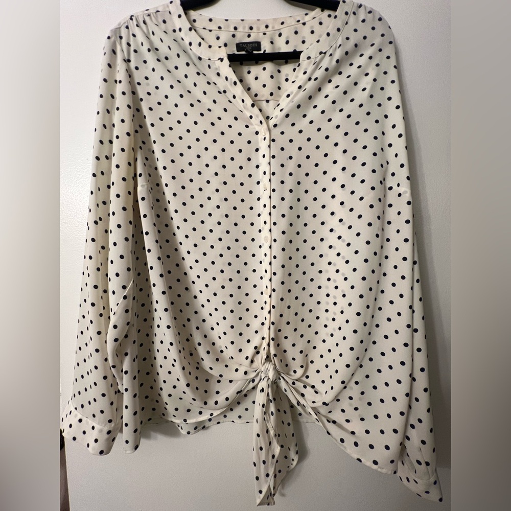 Talbots Cream and Navy Polka Dot Blouse